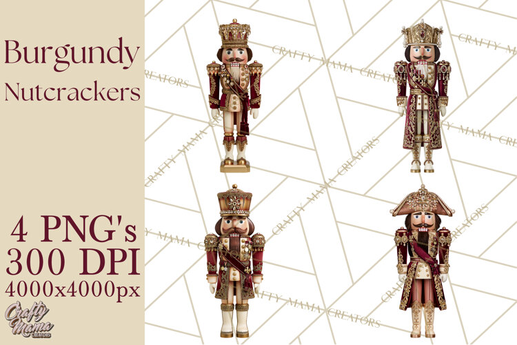 Burgundy Antique Gold Nutcracker Clipart PNG, Christmas example image 1
