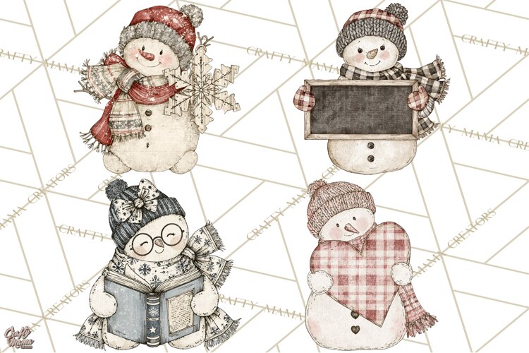 Snowman Clipart, Cute Winter Snowman PNG, Cozy Snowmen example image 1