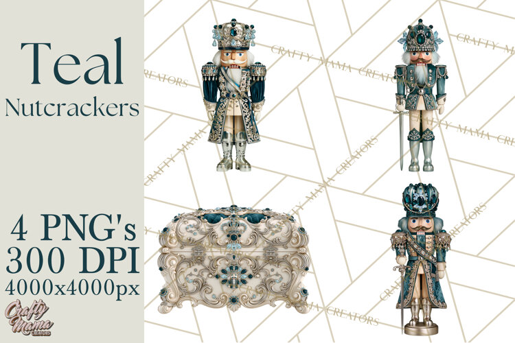 Winter Teal Nutcracker Clipart PNG, Christmas Decor example image 1