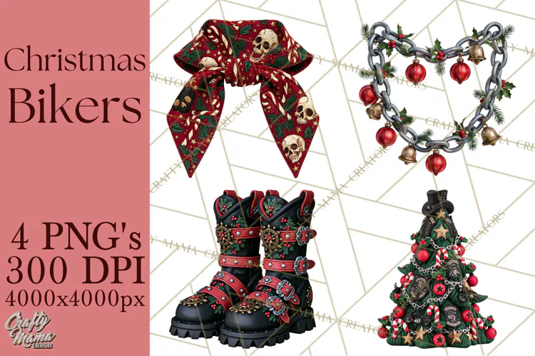 Christmas Biker Clipart PNG, Santa Motorcycle Gang