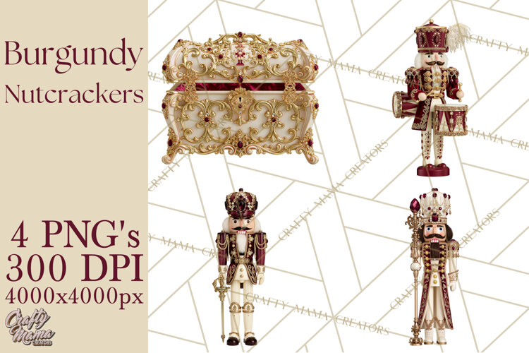 Burgundy Antique Gold Nutcracker Clipart PNG, Christmas example image 1