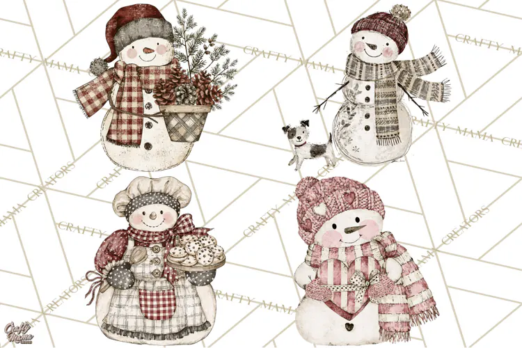 Snowman Clipart, Cute Winter Snowman PNG, Cozy Snowmen