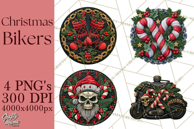 Christmas Biker Clipart PNG, Santa Motorcycle Gang example image 1