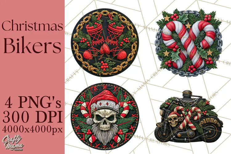 Christmas Biker Clipart PNG, Santa Motorcycle Gang