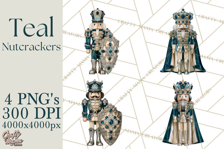 Winter Teal Nutcracker Clipart PNG, Christmas Decor example image 1