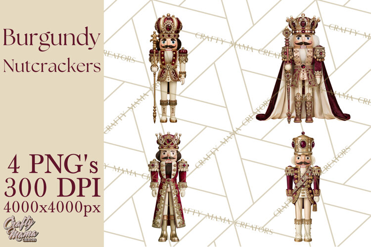Burgundy Antique Gold Nutcracker Clipart PNG, Christmas example image 1