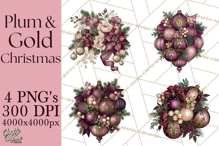 Plum Antique Gold Christmas Clipart PNG