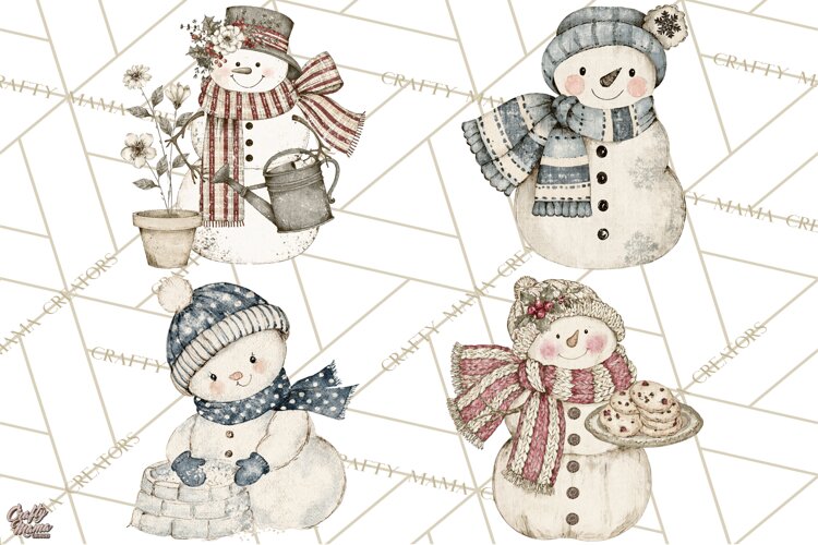 Snowman Clipart, Cute Winter Snowman PNG, Cozy Snowmen example image 1