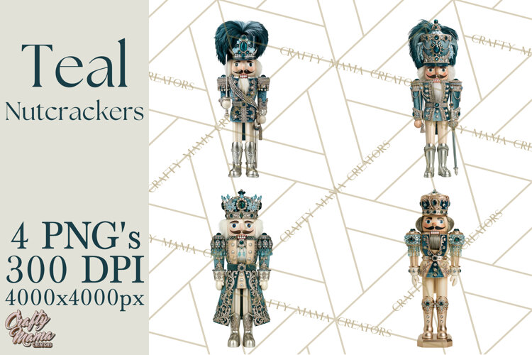 Winter Teal Nutcracker Clipart PNG, Christmas Decor example image 1