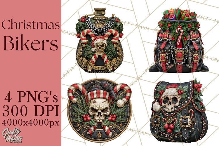 Christmas Biker Clipart PNG, Santa Motorcycle Gang example image 1