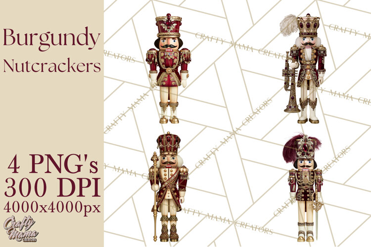 Burgundy Antique Gold Nutcracker Clipart PNG, Christmas example image 1
