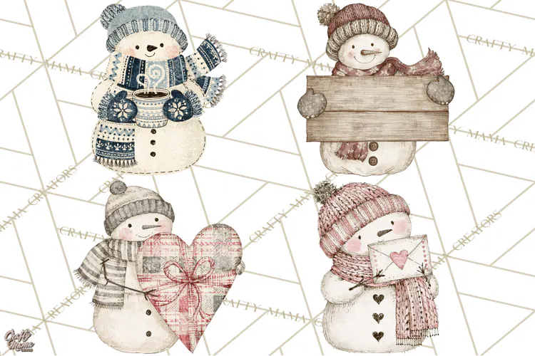 Snowman Clipart, Cute Winter Snowman PNG, Cozy Snowmen