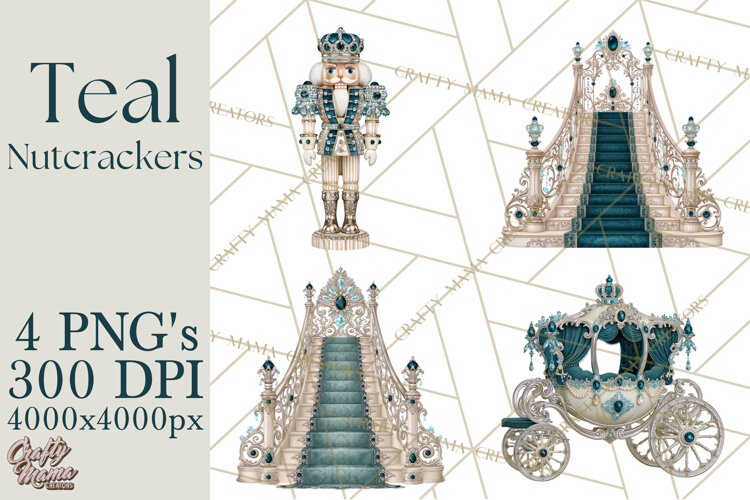 Winter Teal Nutcracker Clipart PNG, Christmas Decor example image 1
