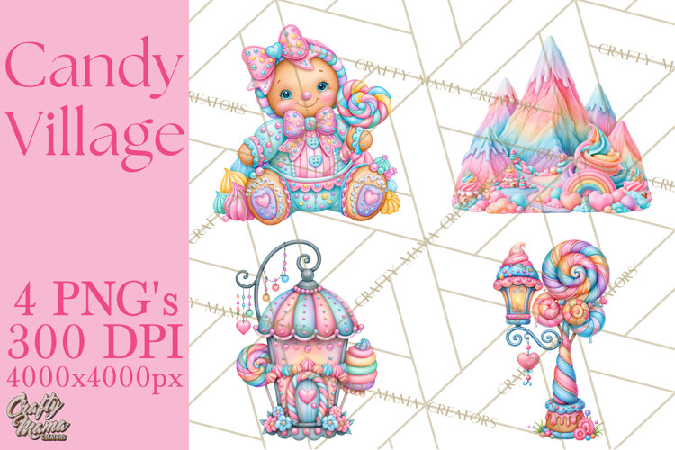 Candy Village Pastel Clipart PNG example image 1
