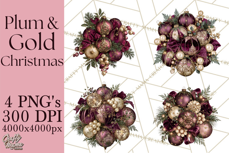 Plum Antique Gold Christmas Clipart PNG example image 1