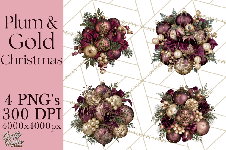 Plum Antique Gold Christmas Clipart PNG