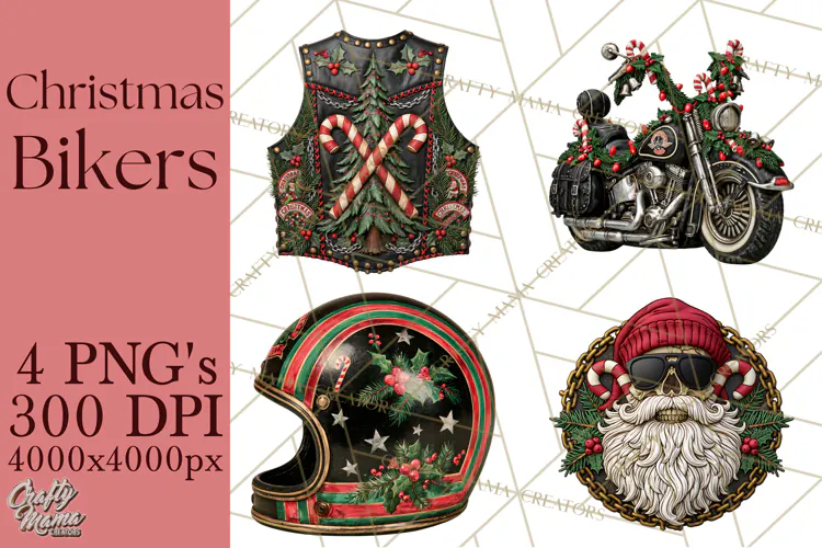 Christmas Biker Clipart PNG, Santa Motorcycle Gang