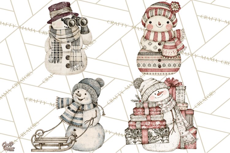 Snowman Clipart, Cute Winter Snowman PNG, Cozy Snowmen example image 1