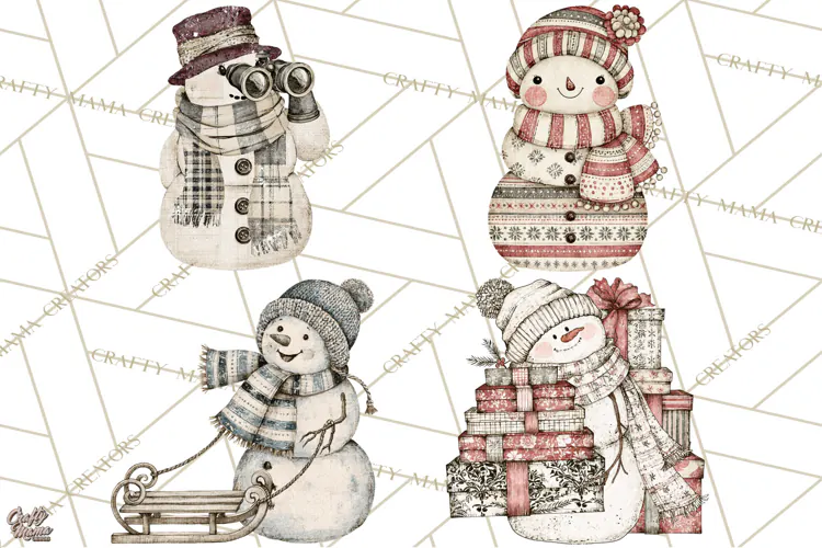 Snowman Clipart, Cute Winter Snowman PNG, Cozy Snowmen