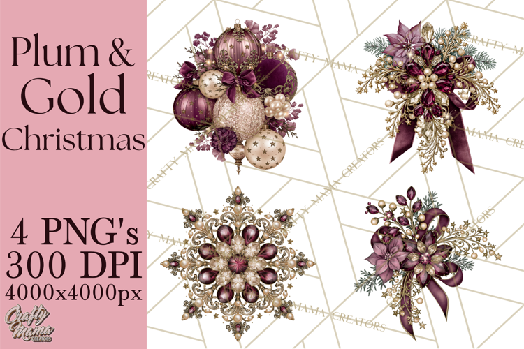 Plum Antique Gold Christmas Clipart PNG