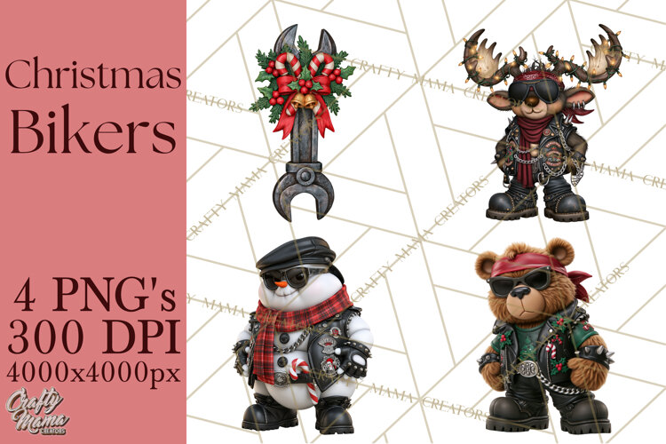 Christmas Biker Clipart PNG, Santa Motorcycle Gang example image 1
