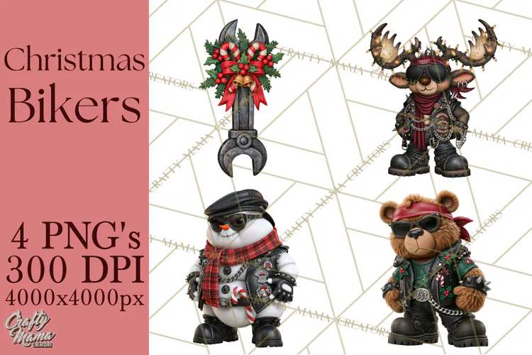 Christmas Biker Clipart PNG, Santa Motorcycle Gang