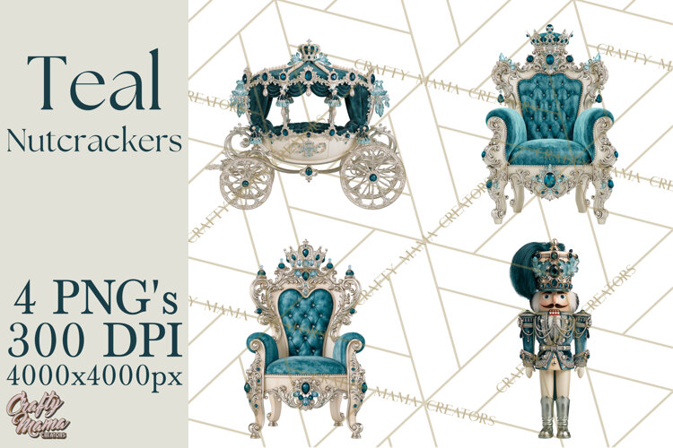 Winter Teal Nutcracker Clipart PNG, Christmas Decor example image 1