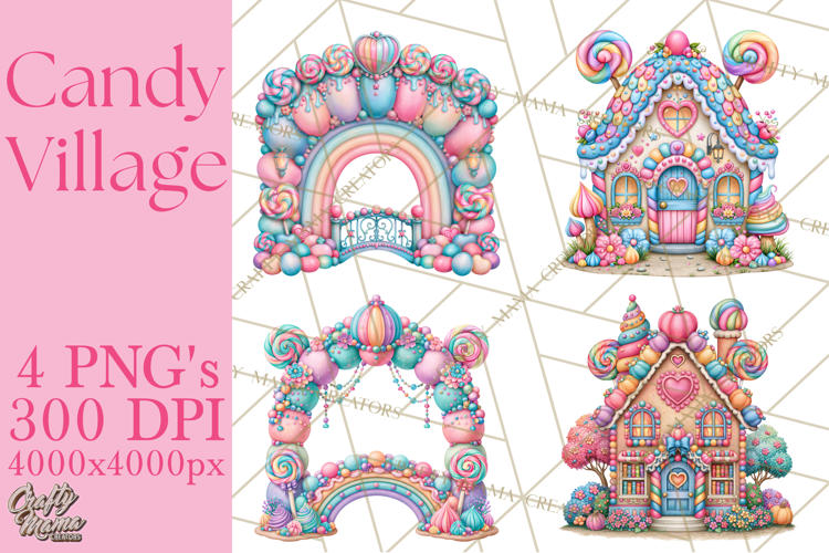 Candy Village Pastel Clipart PNG