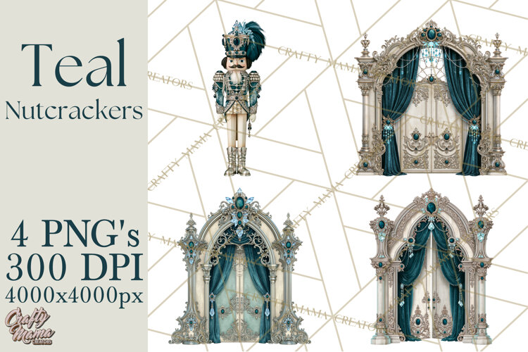 Winter Teal Nutcracker Clipart PNG, Christmas Decor example image 1