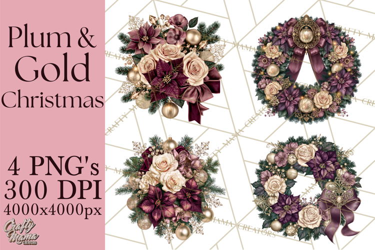 Plum Antique Gold Christmas Clipart PNG