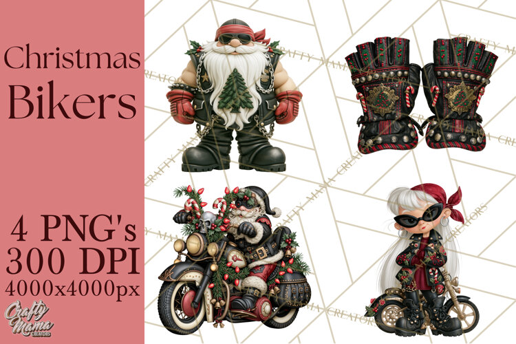 Christmas Biker Clipart PNG, Santa Motorcycle Gang example image 1