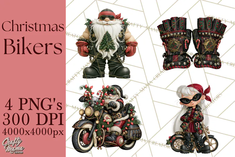 Christmas Biker Clipart PNG, Santa Motorcycle Gang