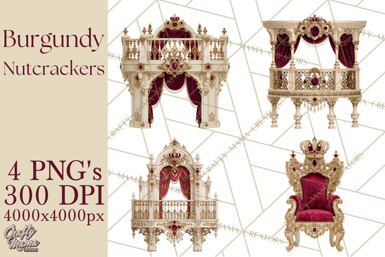 Burgundy Antique Gold Nutcracker Clipart PNG, Christmas example image 1