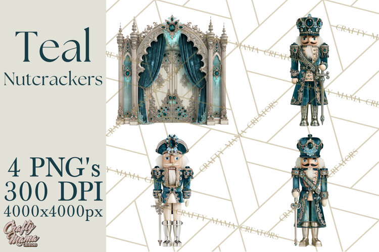 Winter Teal Nutcracker Clipart PNG, Christmas Decor example image 1