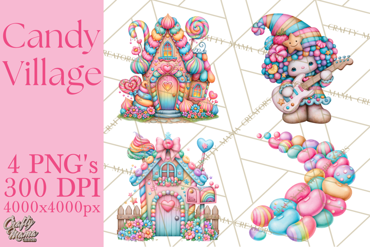 Candy Village Pastel Clipart PNG