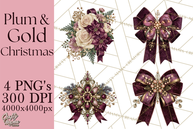 Plum Antique Gold Christmas Clipart PNG
