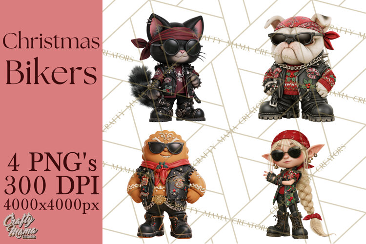 Christmas Biker Clipart PNG, Santa Motorcycle Gang example image 1