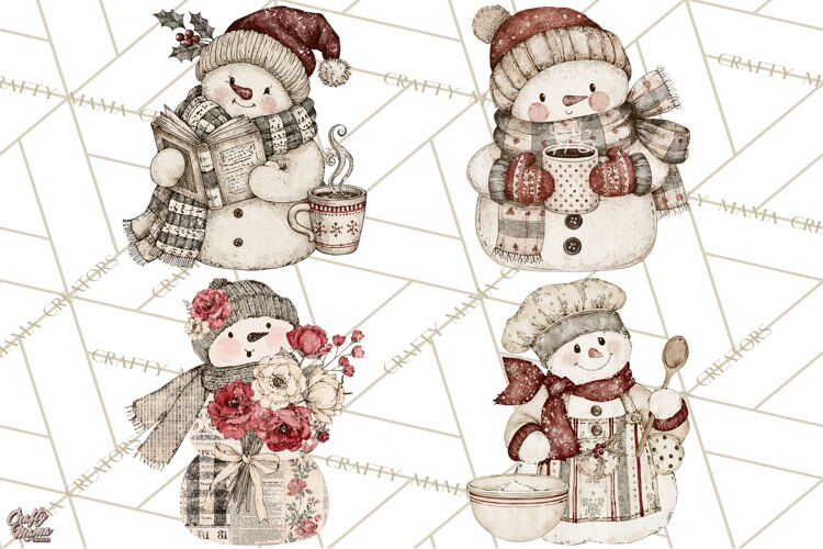 Snowman Clipart, Cute Winter Snowman PNG, Cozy Snowmen example image 1