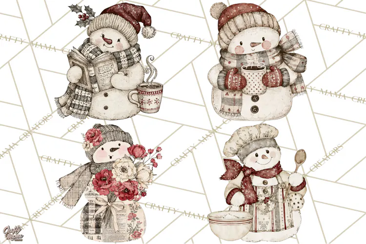 Snowman Clipart, Cute Winter Snowman PNG, Cozy Snowmen