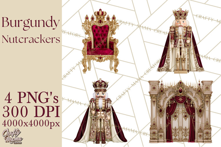 Burgundy Antique Gold Nutcracker Clipart PNG, Christmas example image 1