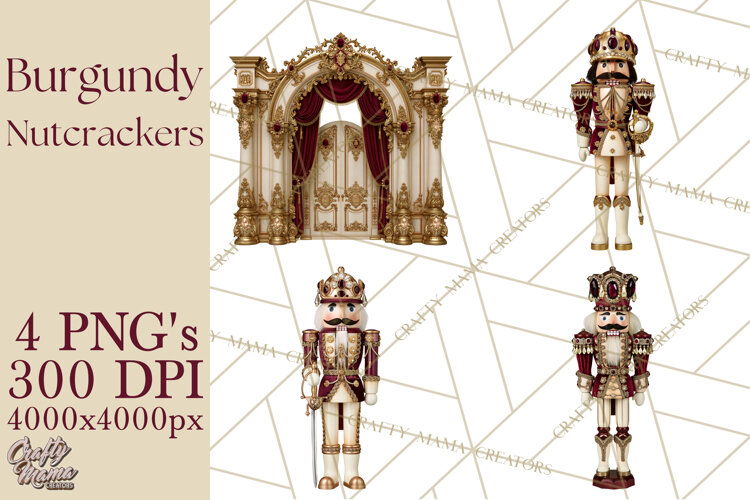 Burgundy Antique Gold Nutcracker Clipart PNG, Christmas example image 1