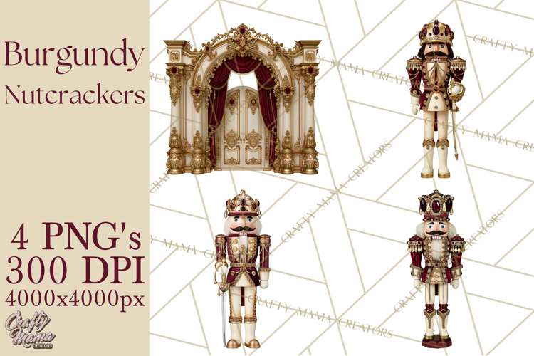 Burgundy Antique Gold Nutcracker Clipart PNG, Christmas