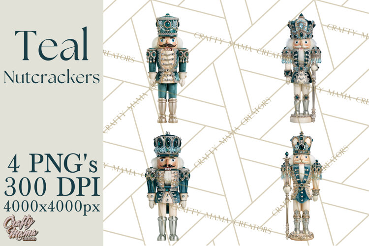 Winter Teal Nutcracker Clipart PNG, Christmas Decor example image 1