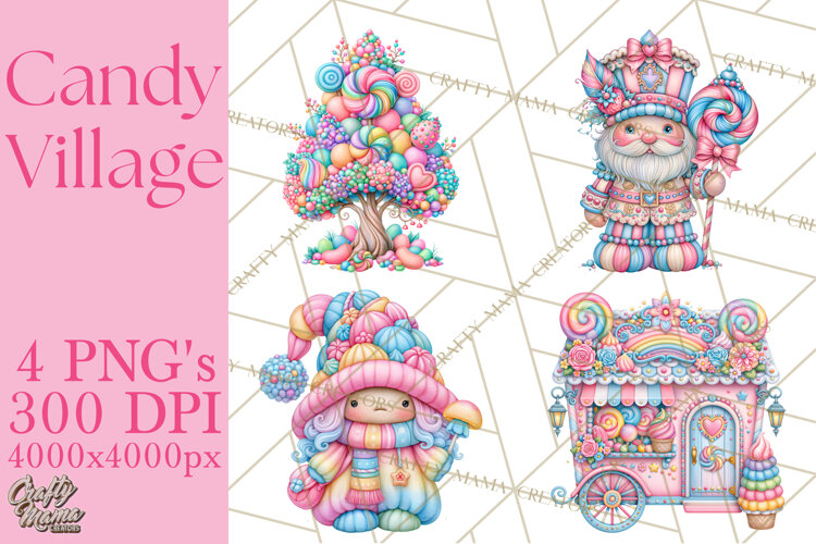 Candy Village Pastel Clipart PNG example image 1