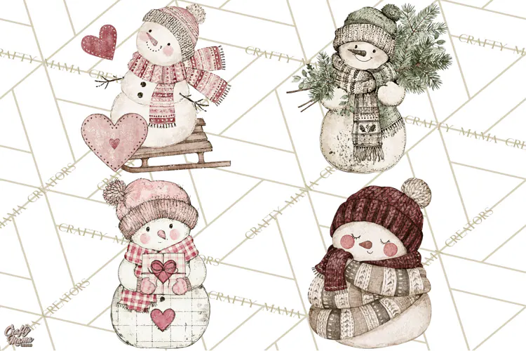Snowman Clipart, Cute Winter Snowman PNG, Cozy Snowmen