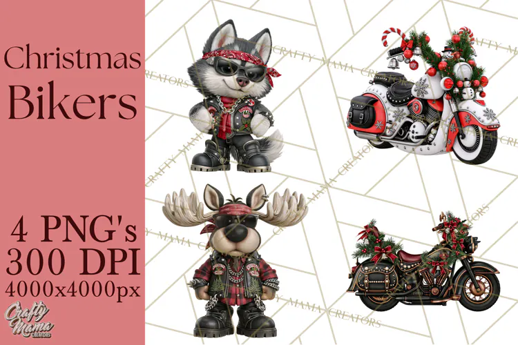 Christmas Biker Clipart PNG, Santa Motorcycle Gang
