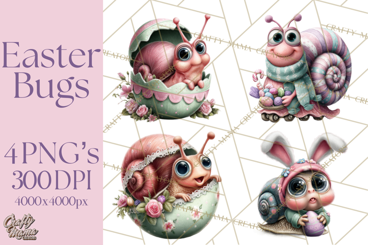 Cute Easter Bugs Clipart PNG, Kids Easter PNG Files