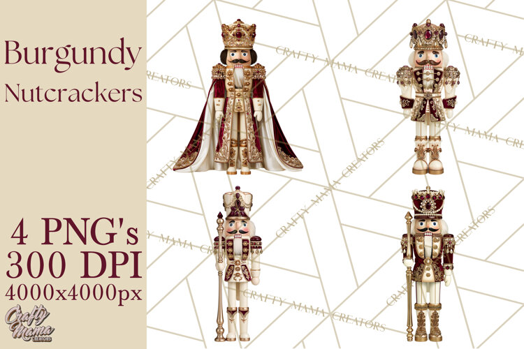 Burgundy Antique Gold Nutcracker Clipart PNG, Christmas example image 1