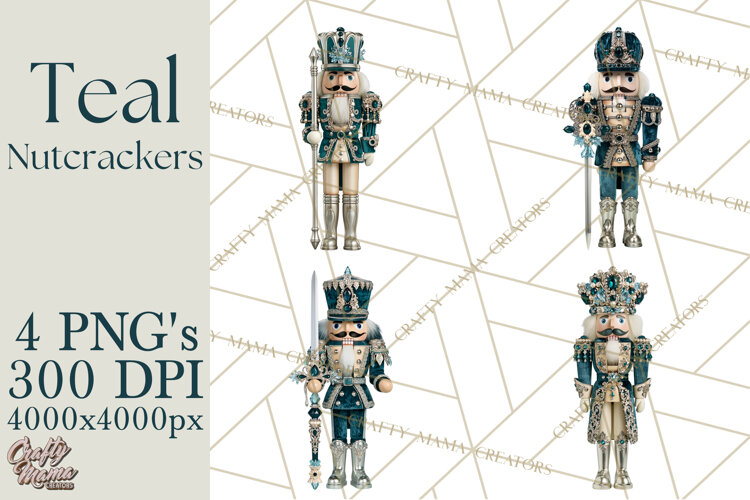 Winter Teal Nutcracker Clipart PNG, Christmas Decor example image 1