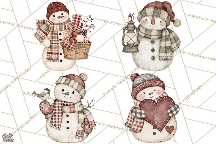 Snowman Clipart, Cute Winter Snowman PNG, Cozy Snowmen example image 1